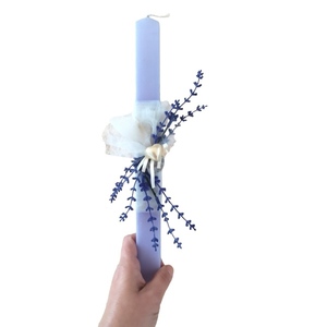 Λαμπάδα πλακέ 33cm με λεβάντα σε πουγκί - λουλούδια, λαμπάδες, για ενήλικες, για εφήβους - 4