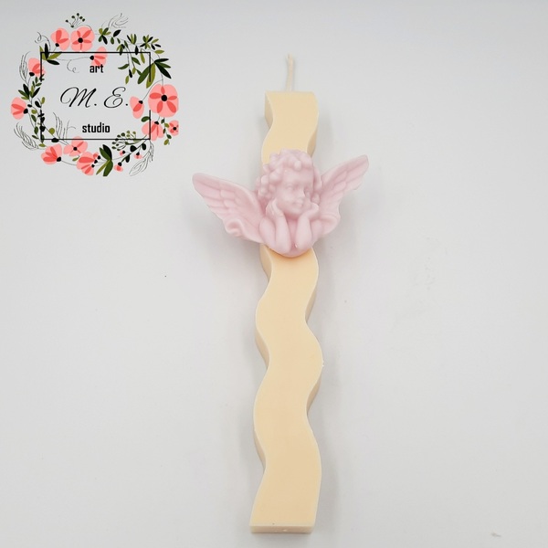 Λαμπάδα Άγγελος Ροζ Σόγιας - αρωματικές λαμπάδες, δώρο πάσχα, νονοί, κερί σόγιας, 100% φυτικό - 2