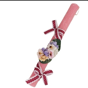 Λαμπάδα ροζ με λουλούδια και πέρλες - κορίτσι, λαμπάδες, για παιδιά, για ενήλικες, για εφήβους