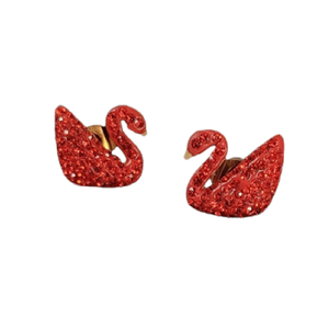 Σκουλαρίκια Κύκνοι με Κόκκινα Ζιργκόν - επιχρυσωμένα, μικρά, ατσάλι, ear cuffs, φθηνά