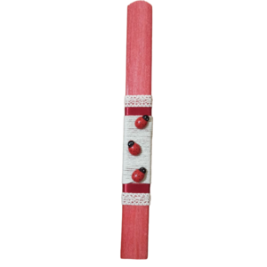 κόκκινη λαμπάδα με πασχαλίτσες 30 cm - λαμπάδες, πασχαλίτσα, για παιδιά, για ενήλικες, αρωματικές λαμπάδες