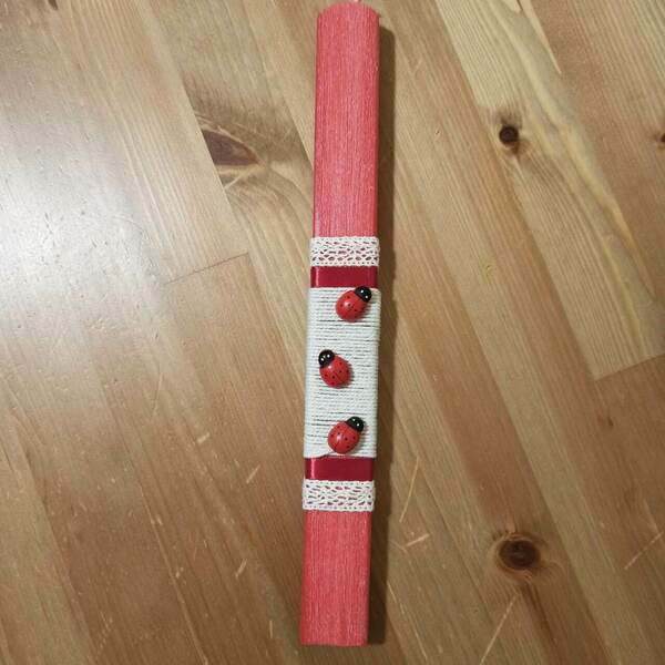 κόκκινη λαμπάδα με πασχαλίτσες 30 cm - λαμπάδες, πασχαλίτσα, για παιδιά, για ενήλικες, αρωματικές λαμπάδες - 3