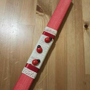 κόκκινη λαμπάδα με πασχαλίτσες 30 cm - λαμπάδες, πασχαλίτσα, για παιδιά, για ενήλικες, αρωματικές λαμπάδες - 4