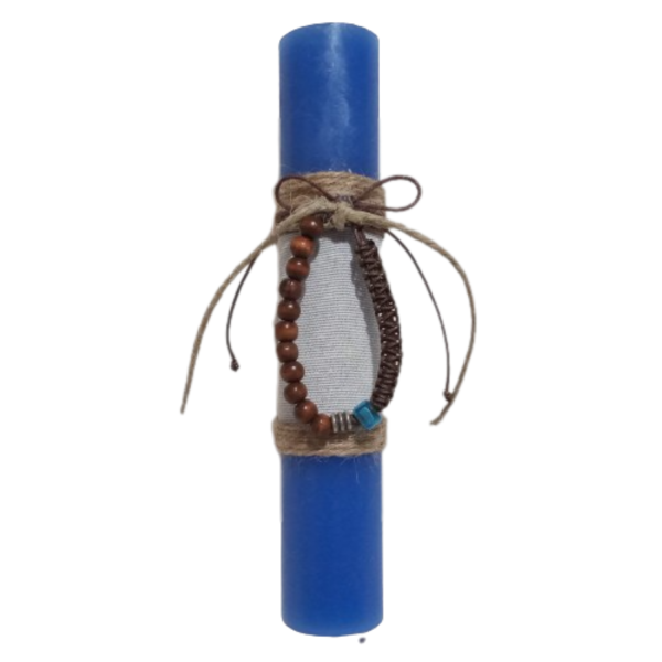 Λαμπάδα εφηβική-αντρική αρωματική στρογγυλή μπλε (20χ3,5 εκ.) με βραχιόλι - αγόρι, λαμπάδες, για ενήλικες, για εφήβους - 2