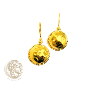 Σφυρήλατα βυζαντινά σκουλαρίκια από ασήμι 925 - επιχρυσωμένα, ασήμι 925, σφυρήλατο, κρεμαστά