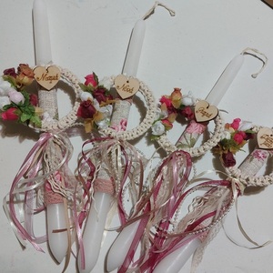 Πασχαλινη λαμπάδα 30εκ με στεφανακι από λουλουδια - κορίτσι, λουλούδια, λαμπάδες, για ενήλικες, για εφήβους - 3