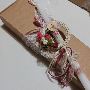 Πασχαλινη λαμπάδα 30εκ με στεφανακι από λουλουδια - κορίτσι, λουλούδια, λαμπάδες, για ενήλικες, για εφήβους - 4