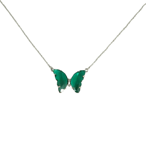 Κολιέ Πράσινη Πεταλούδα σε Ασημί Αλυσίδα - charms, πεταλούδα, κοντά, ατσάλι, φθηνά