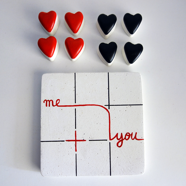 Λαμπάδα ΤΡΙΛΙΖΑ " ME + YOU " λευκό - ζωγραφισμένα στο χέρι, καρδιά, λαμπάδες, ζευγάρια, τρίλιζα - 2