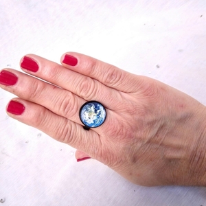 Δαχτυλίδι καμπουσόν ''Πλανήτης Γη'' - φεγγάρι, ατσάλι, μεγάλα, αυξομειούμενα - 2