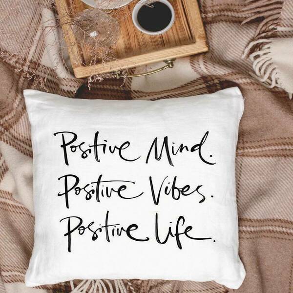 Διακοσμητική Μαξιλαροθήκη Positive Vibes 45x45cm - μαξιλάρια, διακόσμηση σαλονιού - 2