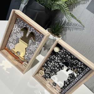 Πασχαλινό ξύλινο καδράκι κουνέλι gold cod2 - plexi glass, διακοσμητικά, ξύλινα διακοσμητικά - 3