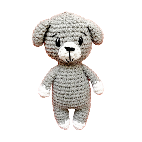 Πλεκτό κουκλάκι σκυλάκι μικρό amigurumi 15-16 εκ. γκρι δώρο για αγόρι - λούτρινα, λιοντάρι, amigurumi, πλεκτά