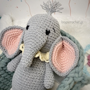 Πλεκτό κουκλάκι ελεφαντάκι amigurumi κορίτσι 22 εκ. Γκρί - δώρα για βάπτιση, λούτρινα, ελεφαντάκι, amigurumi, δώρο γέννησης - 5