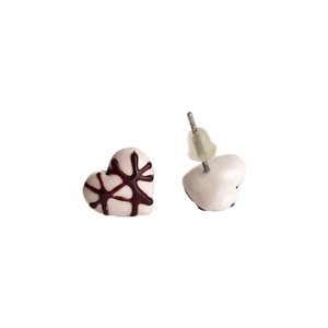 Σκουλαρίκια καρδιές λευκής σοκολάτας - ορείχαλκος, πηλός, καρφωτά, μικρά, καρφάκι