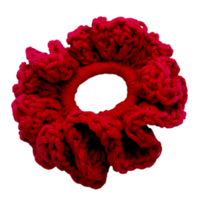 Χειροποιητο πλεκτο scrunchie κοκκινο - μαλλί, λαστιχάκια μαλλιών