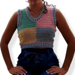 Colorful crochet top - βαμβάκι, crop top