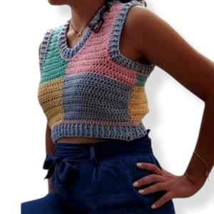 Colorful crochet top - βαμβάκι, crop top - 4