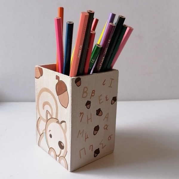 Μολυβοθήκη σκιουράκι εκπαιδευτική με αλφαβήτα τετράγωνη ξύλινη 10,6εκΧ7,7εκ - για παιδιά, ειδη δώρων - 2