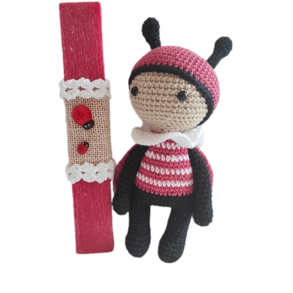 Χειροποίητη λαμπάδα πλεκτή πασχαλίτσα 22cm - crochet, λούτρινα, amigurumi, για παιδιά, πλεκτό ζωακι - 2