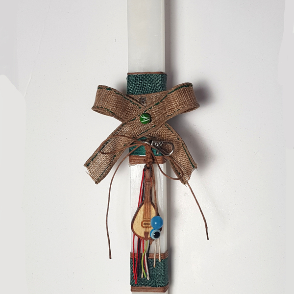 Λαμπάδα χειροποίητη με μπρελόκ παραδοσιακή Κρητική λύρα και χάντρες - λαμπάδες, χειροποίητα, unisex gifts - 4