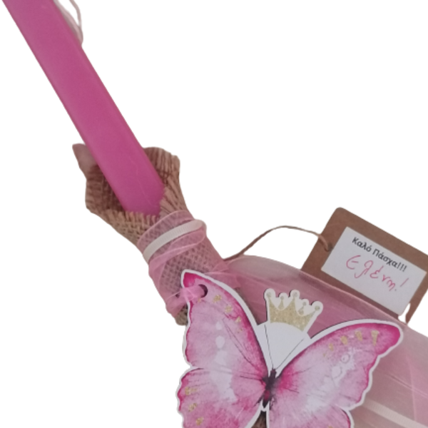 Αρωματική λαμπάδα φούξια τετράγωνη 35εκ με ξυλινη πεταλούδα ροζ - κορίτσι, λαμπάδες, για παιδιά, για εφήβους, για μωρά - 2