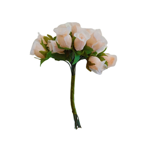 Σετ λουλουδάκι 12 τεμαχίων συνθετικό τριανταφυλλάκι σομόν 2cm X 11 cm - λουλούδια, υλικά κατασκευών