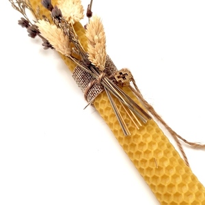 Χειροποίητη λαμπάδα μελισσοκέρι με αποξηραμένα άνθη - λαμπάδες - 3