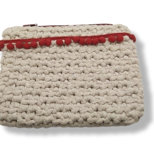 Purse with pompons - νήμα, all day, χειρός, πλεκτές τσάντες, μικρές