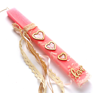 Λαμπάδα shabby chic "Love", σε αρωματικό κερί - κορίτσι, λαμπάδες, για ενήλικες, αρωματικές λαμπάδες - 2