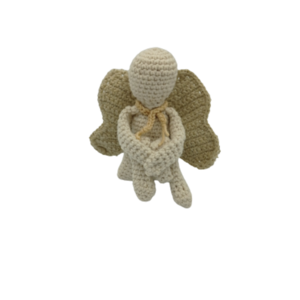 Πλεκτός άγγελος καθιστός 13cm - ύφασμα, σπίτι, crochet, amigurumi, μινιατούρες φιγούρες