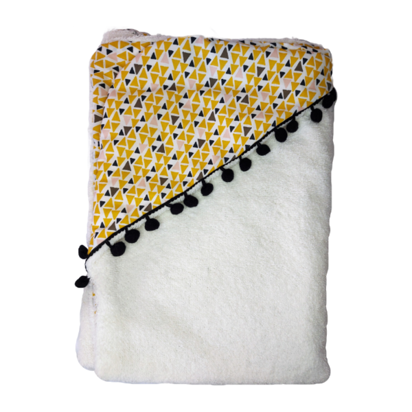 Μπουρνούζι κάπα σε κίτρινο κ λευκό χρώμα κ λεπτομέρειες με μαύρα πον πον - κορίτσι, αγόρι, πετσέτες - 2