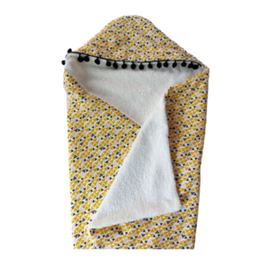 Μπουρνούζι κάπα σε κίτρινο κ λευκό χρώμα κ λεπτομέρειες με μαύρα πον πον - κορίτσι, αγόρι, πετσέτες - 3
