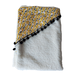 Μπουρνούζι κάπα σε κίτρινο κ λευκό χρώμα κ λεπτομέρειες με μαύρα πον πον - κορίτσι, αγόρι, πετσέτες - 4