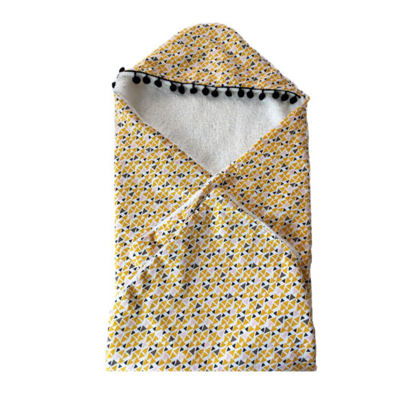 Μπουρνούζι κάπα σε κίτρινο κ λευκό χρώμα κ λεπτομέρειες με μαύρα πον πον - κορίτσι, αγόρι, πετσέτες - 5