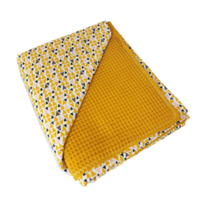 Ανοιξιάτικη πικέ κουβέρτα διπλής όψης σε χρώμα μουσταρδί διάστασης 1.15m x 0.75m - κουβέρτες, 100% βαμβακερό