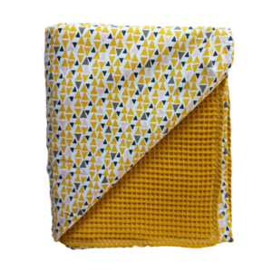 Ανοιξιάτικη πικέ κουβέρτα διπλής όψης σε χρώμα μουσταρδί διάστασης 1.15m x 0.75m - κουβέρτες, 100% βαμβακερό - 2