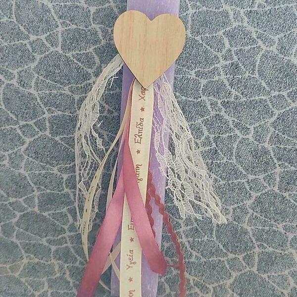 Χειροποίητη αρωματική λαμπάδα με ξύλινη καρδιά και δυνατότητα γραφής μονογράμματος - καρδιά, λαμπάδες, για παιδιά, για ενήλικες, για εφήβους - 2