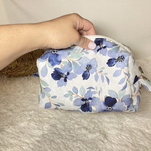 Νεσεσέρ 2 όψεων / Pouch Bag Μ "πετσετέ, μπλέ λουλούδια" (20x10x10) - ύφασμα, δώρα για γυναίκες, καλλυντικών, ταξιδίου - 3