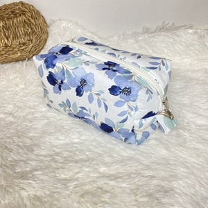 Νεσεσέρ 2 όψεων / Pouch Bag Μ "πετσετέ, μπλέ λουλούδια" (20x10x10) - ύφασμα, δώρα για γυναίκες, καλλυντικών, ταξιδίου - 4