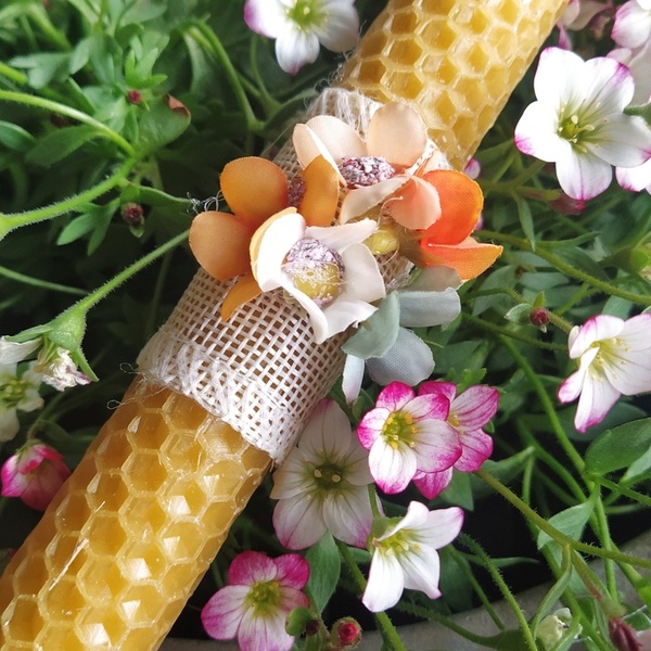 Λαμπάδα από φυσικό μελισσοκέρι 30 εκ - κορίτσι, λουλούδια, λαμπάδες, για ενήλικες, για εφήβους - 5