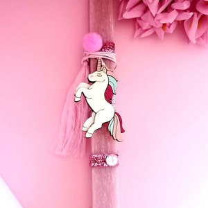 Λαμπάδα παιδικό κολιέ μονόκερος σε αρωματική ροζ λαμπάδα! - κορίτσι, λαμπάδες, μονόκερος, για παιδιά, για εφήβους - 2