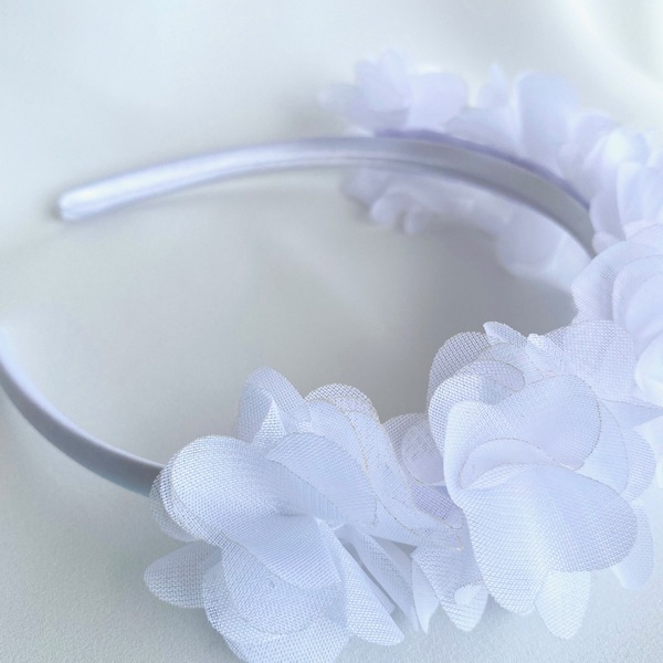 Στέκα Flower Girl - με σιφόν λουλούδια σε λευκό & φούξια - αξεσουάρ μαλλιών, headbands - 4