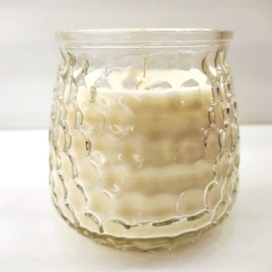 Χειροποίητο αρωματικό φυτικό κερί σόγιας 320γρμ σε γυάλινη κουκουνάρα 10εκχ 8εκ λευκό με άρωμα λεμόνι και βαμβακερό φυτίλι - αρωματικά κεριά - 2