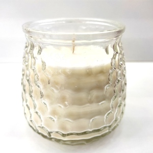 Χειροποίητο αρωματικό φυτικό κερί σόγιας 320γρμ σε γυάλινη κουκουνάρα 10εκχ 8εκ λευκό με άρωμα λεμόνι και βαμβακερό φυτίλι - αρωματικά κεριά - 3