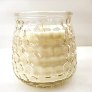 Χειροποίητο αρωματικό φυτικό κερί σόγιας 320γρμ σε γυάλινη κουκουνάρα 10εκχ 8εκ λευκό με άρωμα λεμόνι και βαμβακερό φυτίλι - αρωματικά κεριά - 4