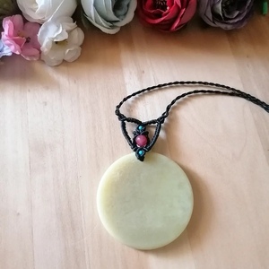 Boho μακραμε κολιέ με ημιπολύτιμο λίθο νεφρίτη (Jade) - ημιπολύτιμες πέτρες, μακραμέ, μακριά, boho - 4