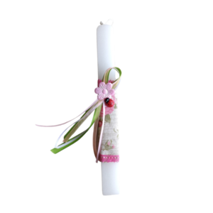 Σετ χειροποίητο τσαντάκι χειρός με λαμπάδα αρωματική πλακέ με υφασμάτινο λουλούδι και πασχαλίτσα . - κορίτσι, λουλούδια, λαμπάδες, σετ, για ενήλικες - 3