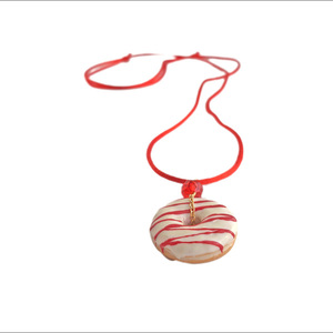 Donut red velvet μενταγιόν - πηλός, μακριά, ατσάλι, candy, μενταγιόν - 4