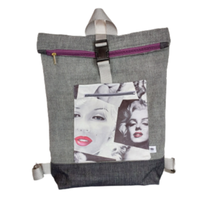 Roll top backpack με μοτίβο την Marilyn - ύφασμα, πλάτης, μεγάλες, all day